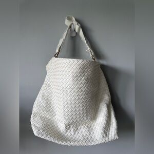 Woven White Hobo Bag with Braided Texture
